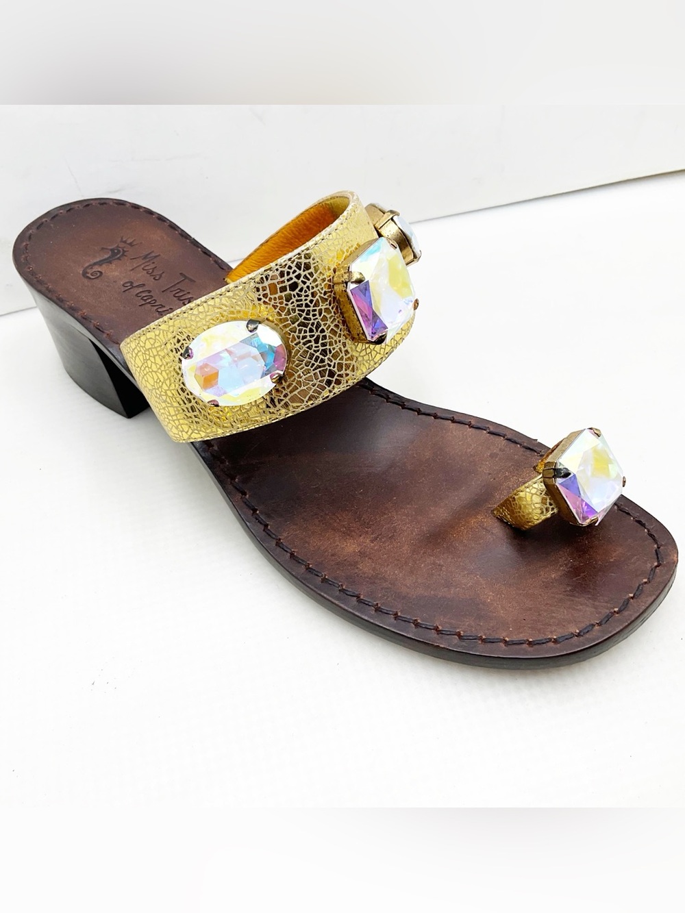 {Miss Trish of Capri} Jewel Embellished Leather Sandals